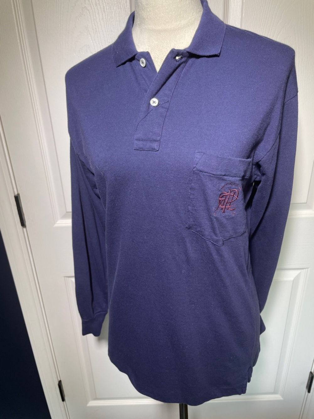 Ralph Lauren Women's‎ Long-Sleeve Polo Deep Blue with Red Logo Size Medium
